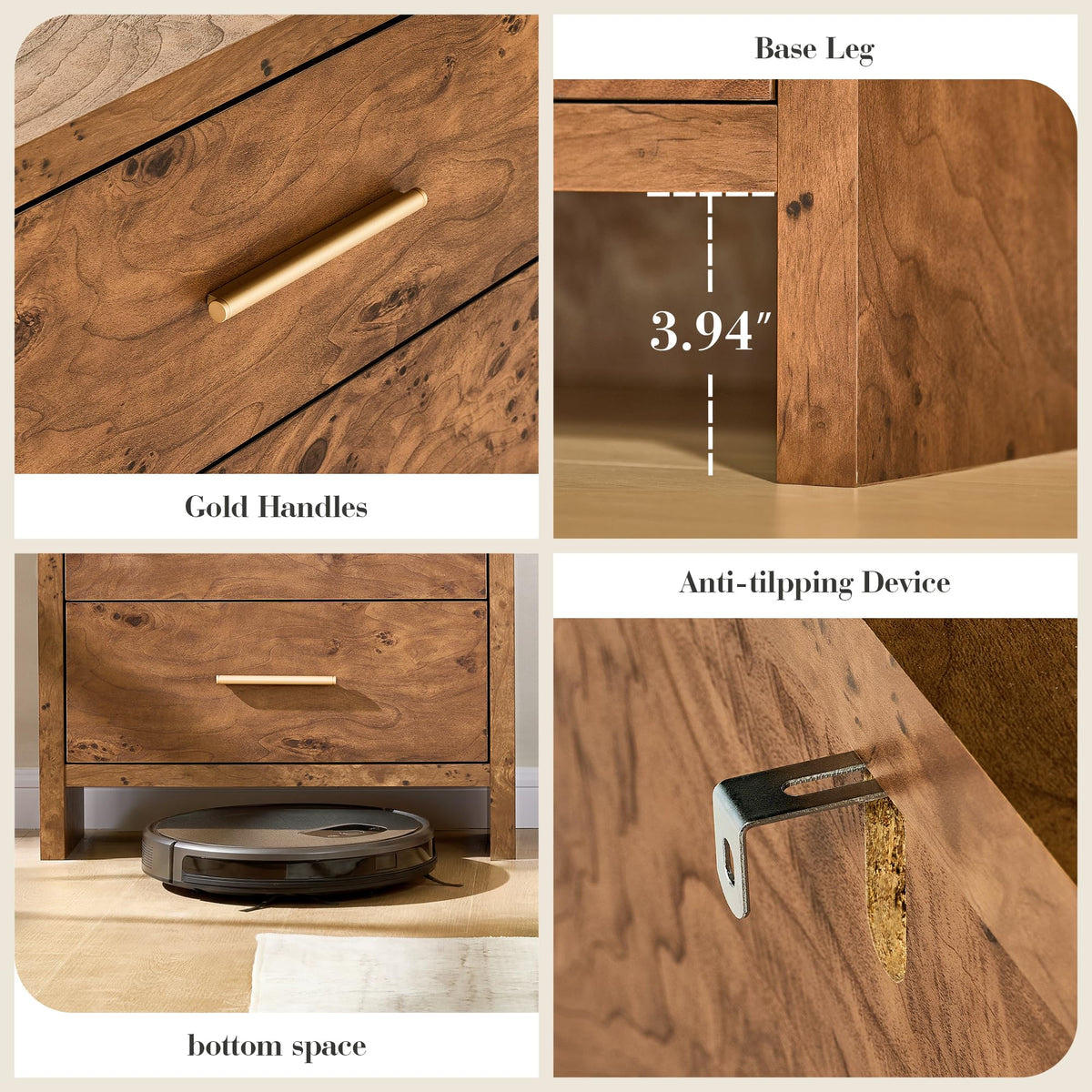EliteSet 63-Inch Curved Six-Drawer Dresser