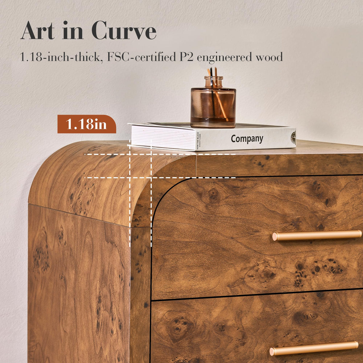 EliteSet 63-Inch Curved Six-Drawer Dresser